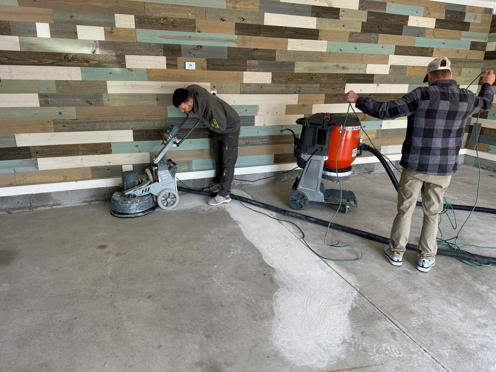 during photo of the Metallic epoxy garage floor