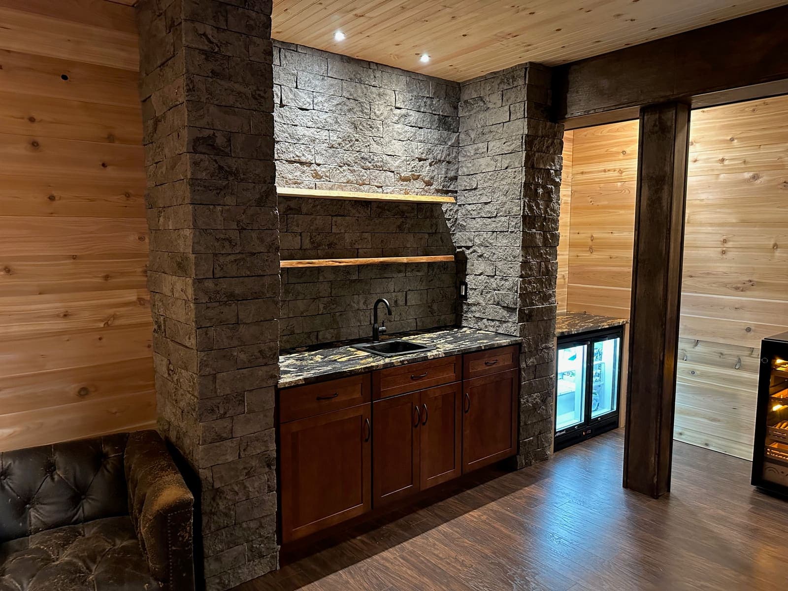 after photo of the Custom basement bar and lounge
